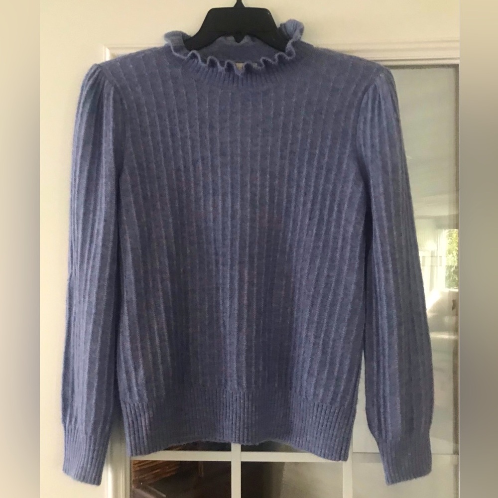 LOFT Blue Ribbed Crew Neck Sweater-Lightweight SOFT